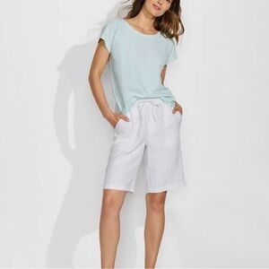 Lands' End High Rise Drawstring A-Line 100% Linen Shorts in White. Women’s 14